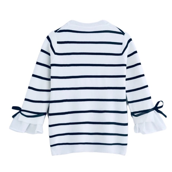 Striped Tie Detail Flounce Sleeve Sweater - Picture 2 of 7